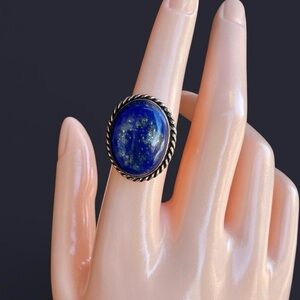 Natural Lapis Lazuli Twisted Rope Copper Ring Sz 7